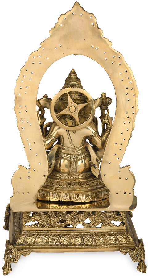 21" Lord Ganesha Seated on Prabhawali Throne In Brass | Handmade | Made In India