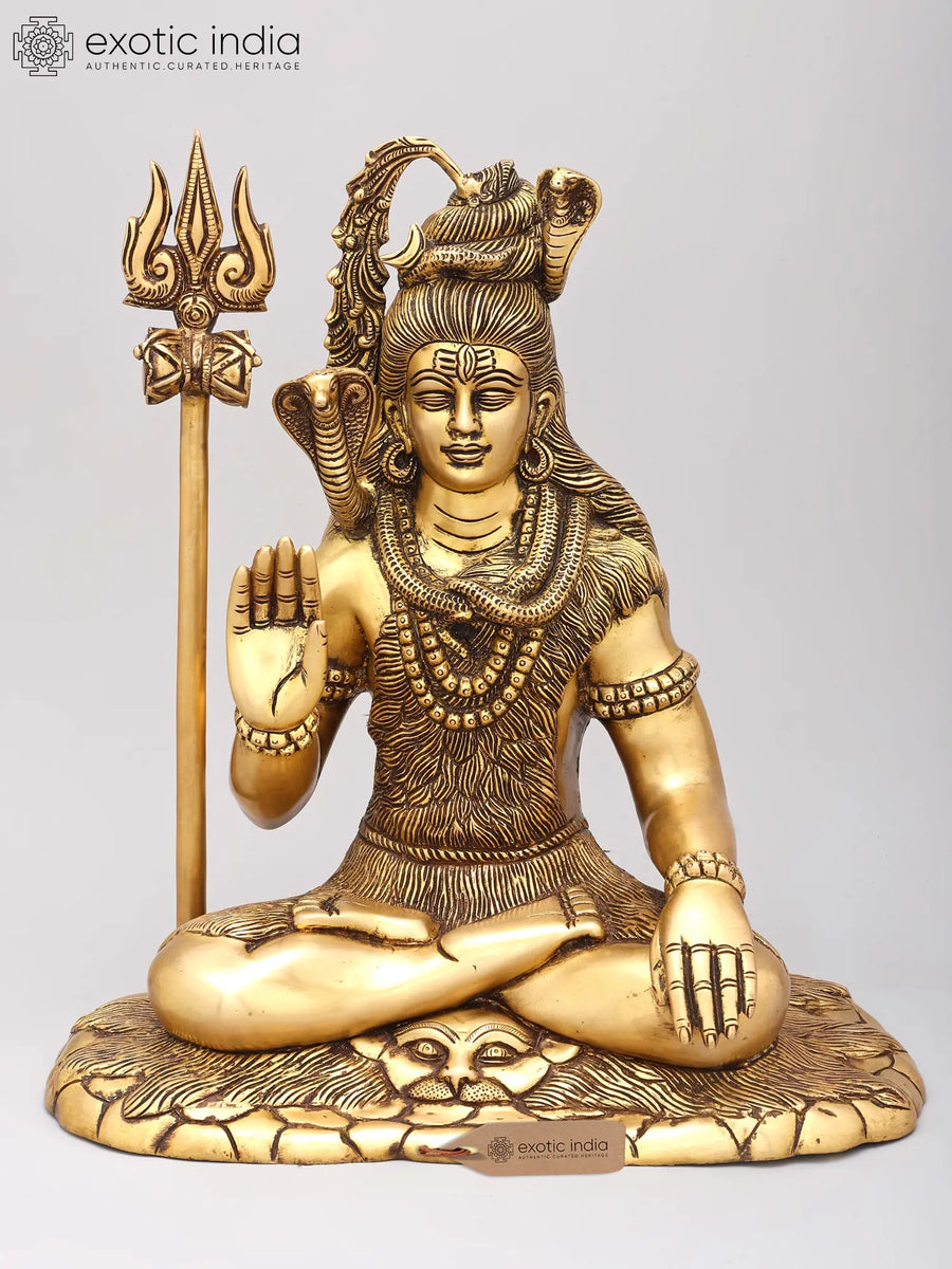 14" Handmade Brass Shiva Mahadeva Ashirwad Mudra Statue