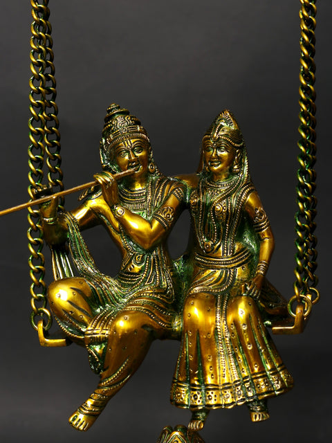 18" Brass Radha Krishna Statue on Peacock Swing | Handmade