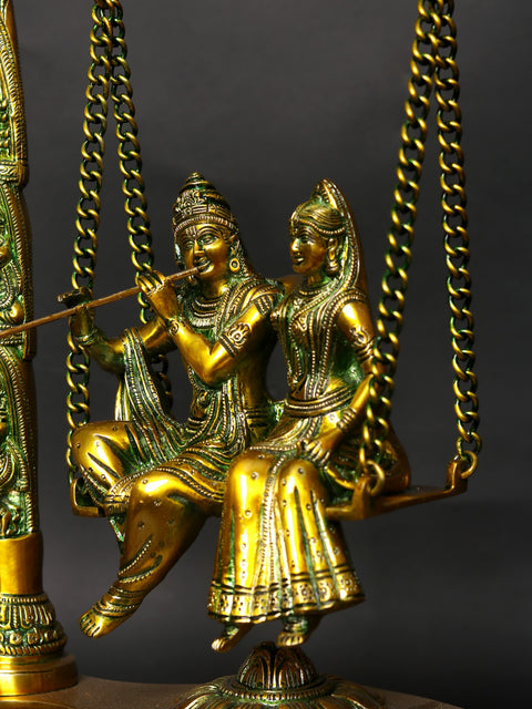 18" Brass Radha Krishna Statue on Peacock Swing | Handmade