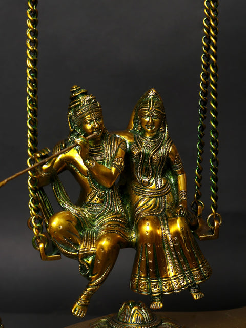 18" Brass Radha Krishna Statue on Peacock Swing | Handmade