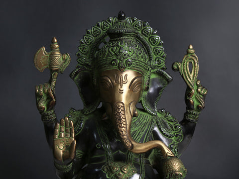 12" Ashirwad Kamalasana Ganesha Brass Sculpture | Handmade
