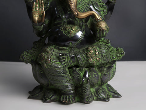 12" Ashirwad Kamalasana Ganesha Brass Sculpture | Handmade