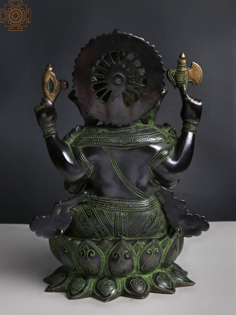 12" Ashirwad Kamalasana Ganesha Brass Sculpture | Handmade