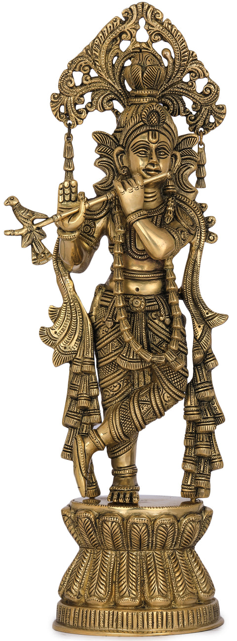 17" Fluting Krishna In Brass | Handmade | Made In India