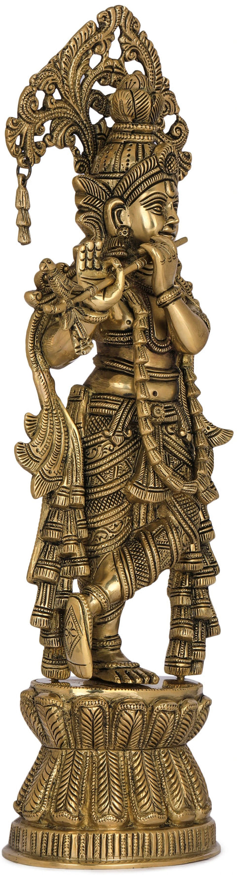 17" Fluting Krishna In Brass | Handmade | Made In India