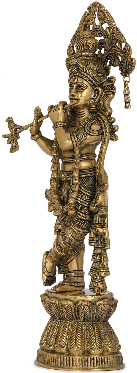 17" Fluting Krishna In Brass | Handmade | Made In India