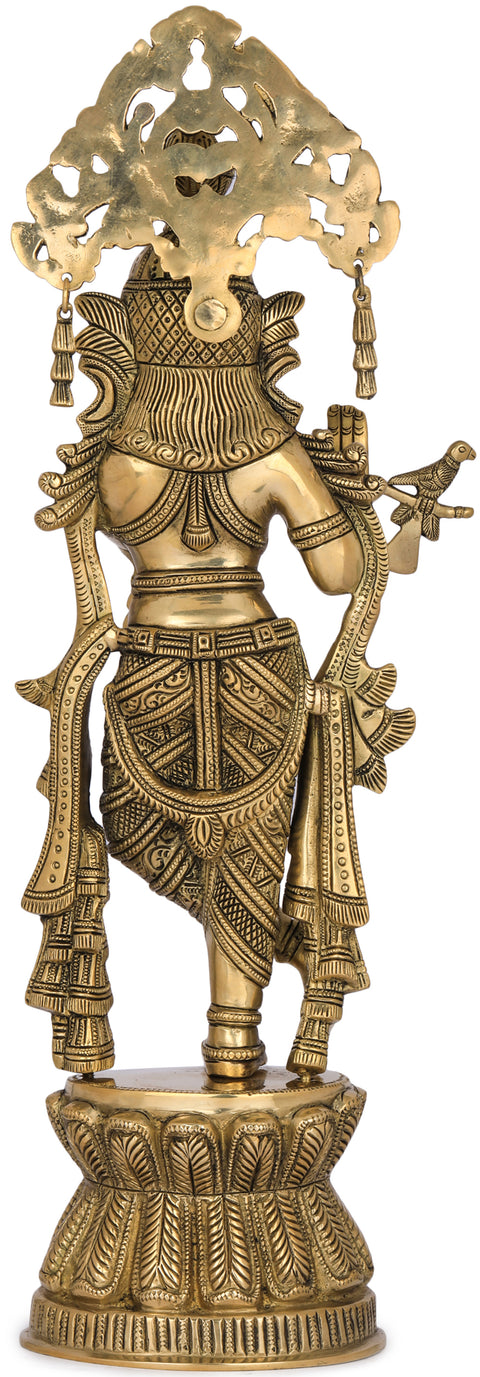 17" Fluting Krishna In Brass | Handmade | Made In India