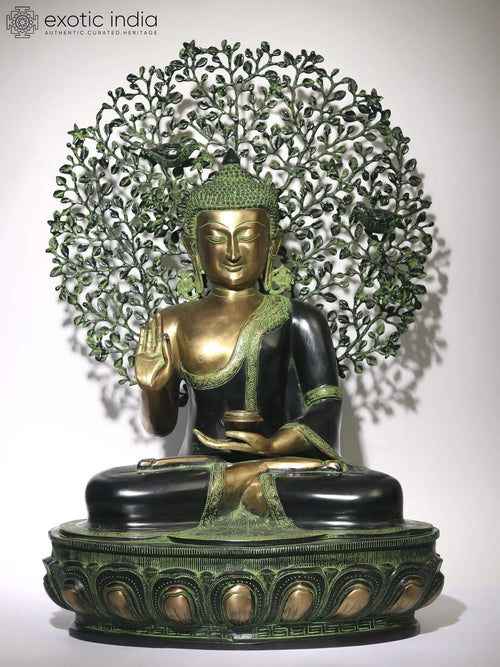 Lord Buddha Preaching with Bodhi Tree Brass Statue