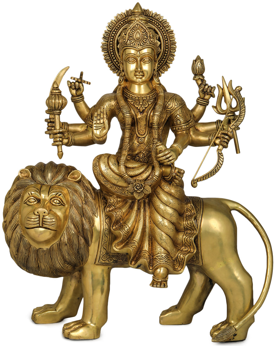 24" Goddess Durga Handcrafted Brass Statue for Home Pooja