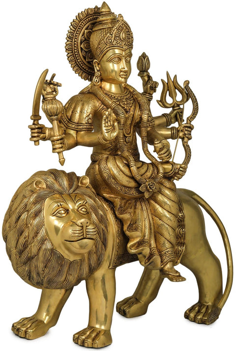 24" Finely Crafted Goddess Durga Brass Statue | Indian Handcrafted Idol