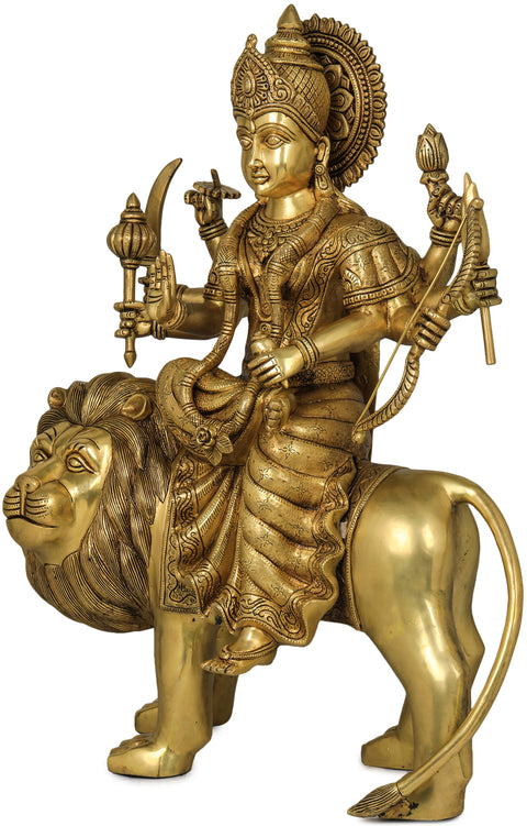 24" Finely Crafted Goddess Durga Brass Statue | Indian Handcrafted Idol