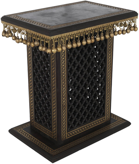 High Wooden Pedestal with Lattice, Brass Work and Ghungroos