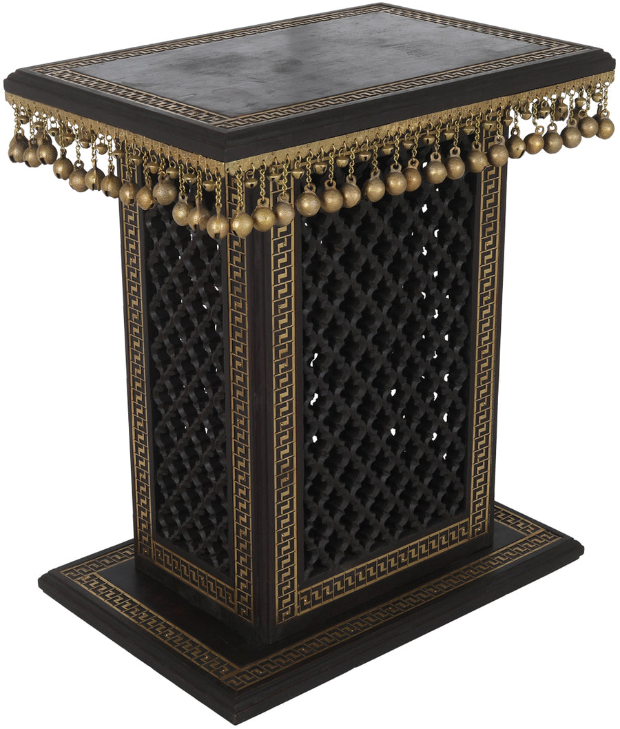 Wooden Pedestal with Brass Lattice Work and Ghungroos
