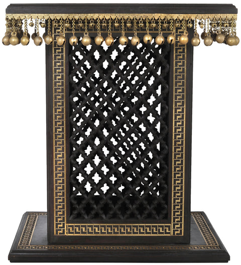 High Wooden Pedestal with Lattice, Brass Work and Ghungroos