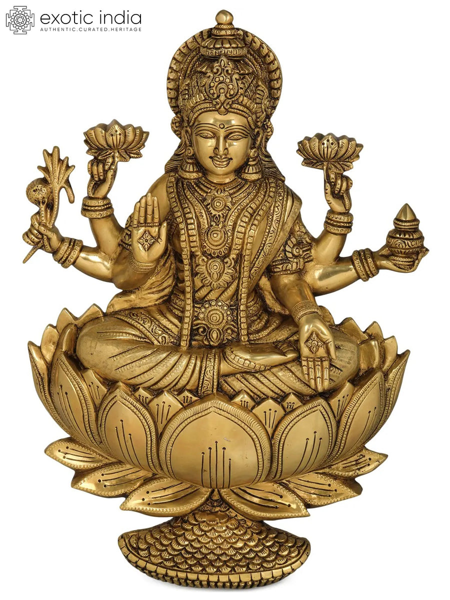19" Goddess Lakshmi Handmade Brass Wall Hanging