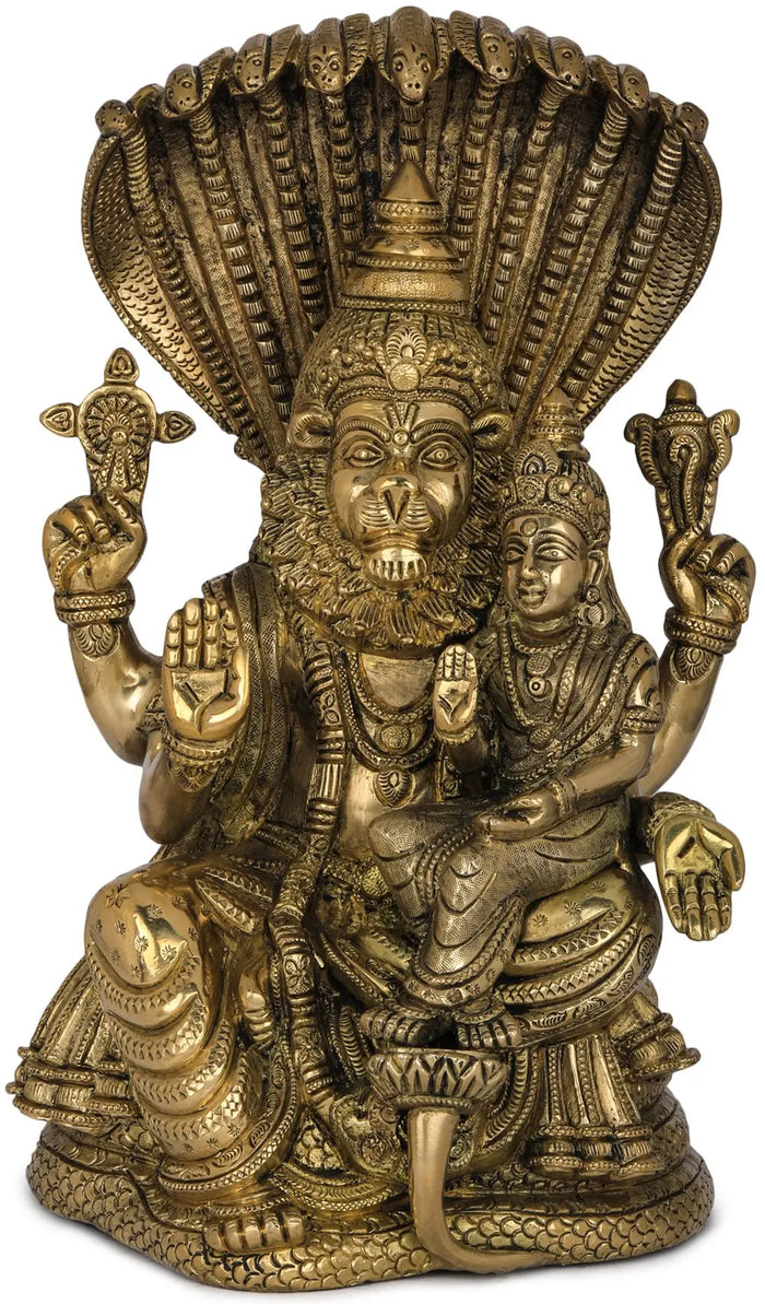 11" Narasimha with Lakshmi Brass Statue Handmade