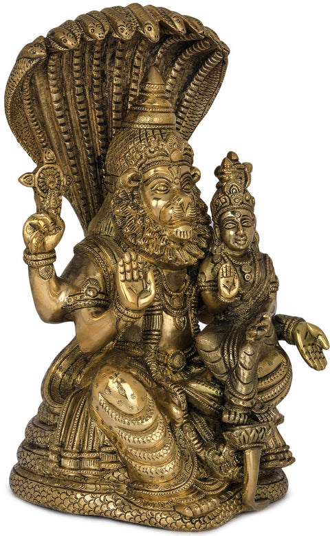 11" Fine Quality Narasimha with Lakshmi (The fourth Avatar of Lord Vishnu) In Brass | Handmade | Made In India