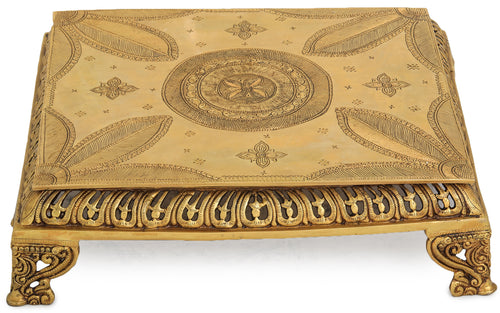Flower Engraved Brass Chowki for Pooja
