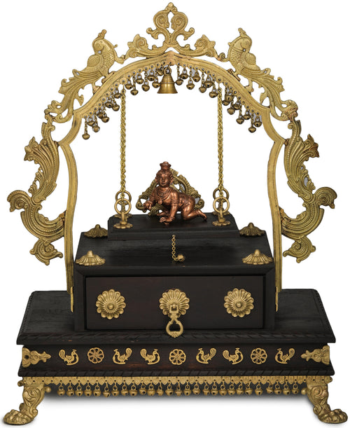26" Handmade Brass Swing Temple Laddu Gopala Peacock Arch Idol