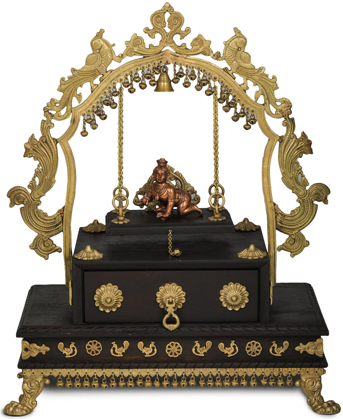 26" Handmade Brass Swing Temple Laddu Gopala Peacock Arch Idol