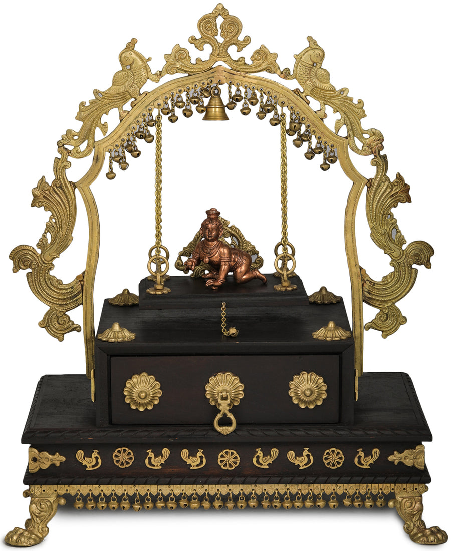 26" Handmade Brass Swing Temple Laddu Gopala Peacock Arch Idol