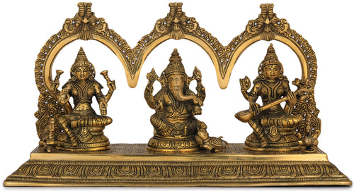8" Lakshmi Ganesha Saraswati Brass Statue Handmade