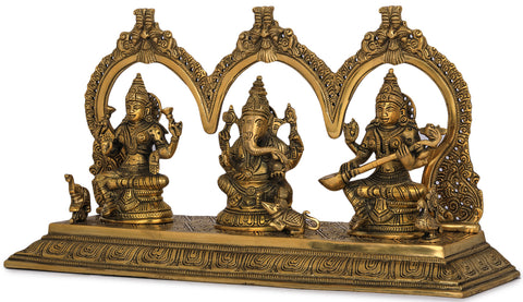 8" Lakshmi Ganesha Saraswati In Brass | Handmade | Made In India