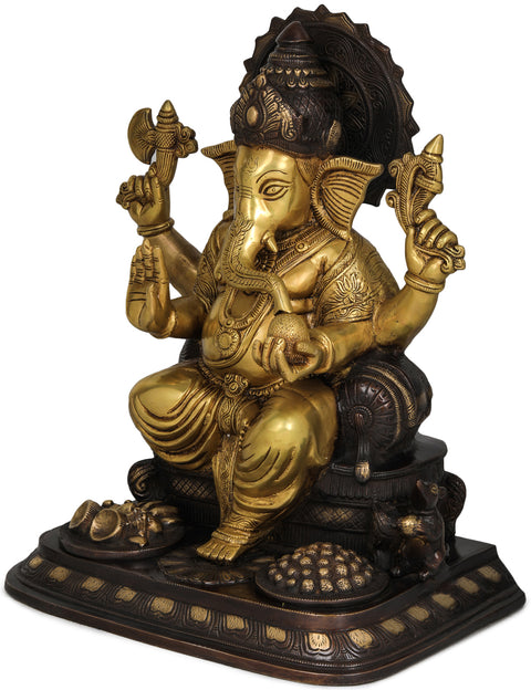 Ganesha Seated on Cushion Throne In Brass | Handmade | Made In India