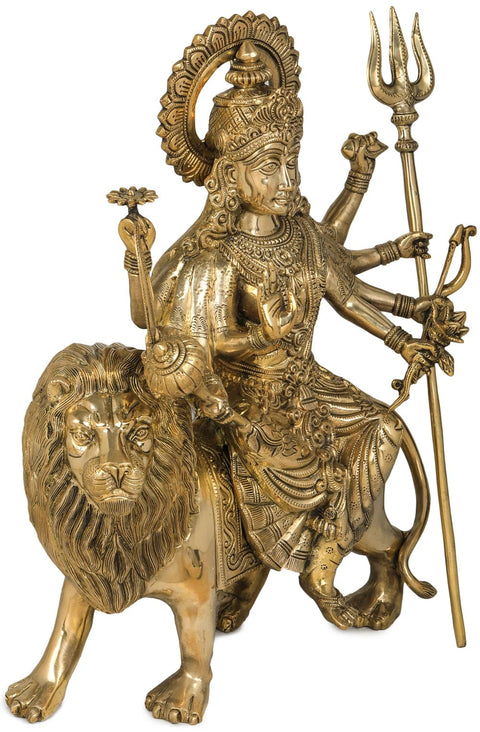 19" Simhavahini Goddess Durga In Brass | Handmade | Made In India