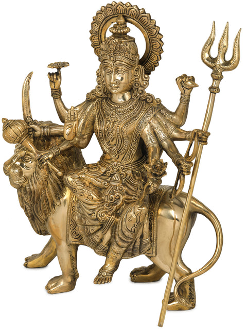 19" Simhavahini Goddess Durga In Brass | Handmade | Made In India