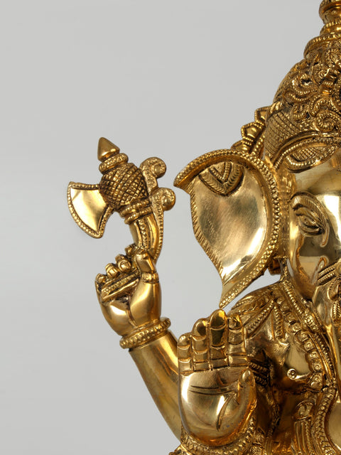 13" Blessing Ganesha Fine Quality Handmade Brass Statue