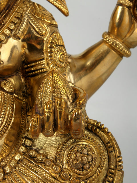 13" Blessing Ganesha Fine Quality Handmade Brass Statue