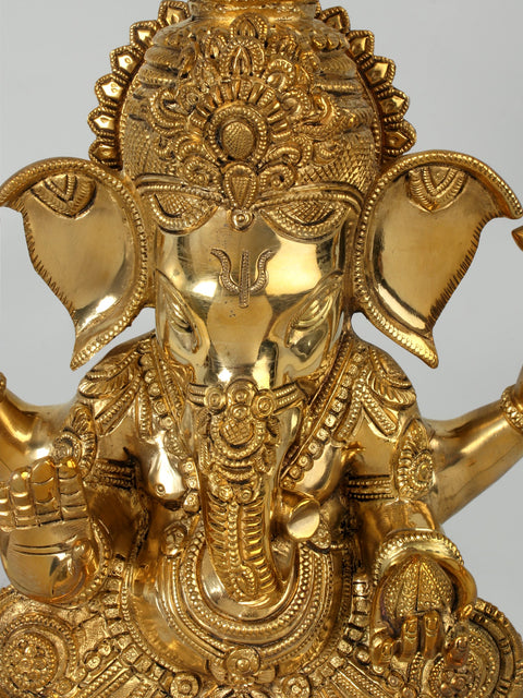 13" Blessing Ganesha Fine Quality Handmade Brass Statue