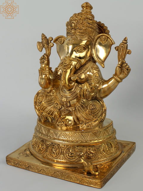 13" Blessing Ganesha Fine Quality Handmade Brass Statue
