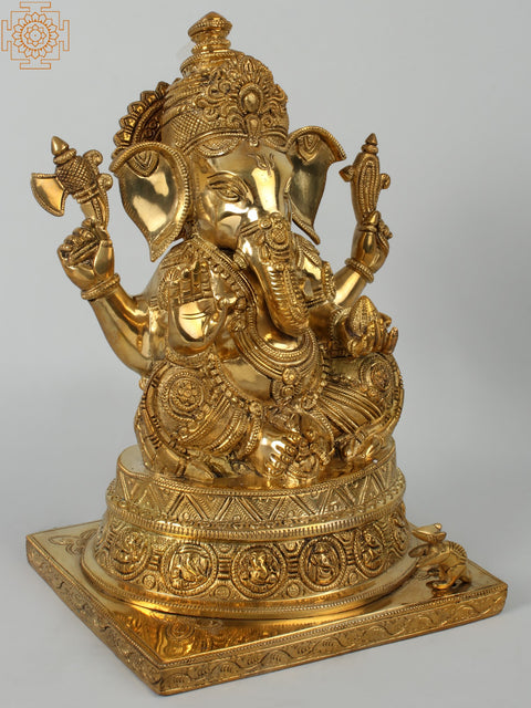 13" Blessing Ganesha Fine Quality Handmade Brass Statue