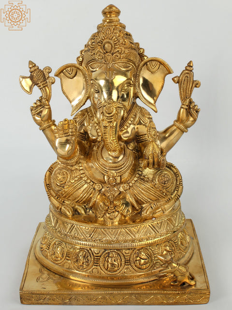 13" Blessing Ganesha Fine Quality Handmade Brass Statue