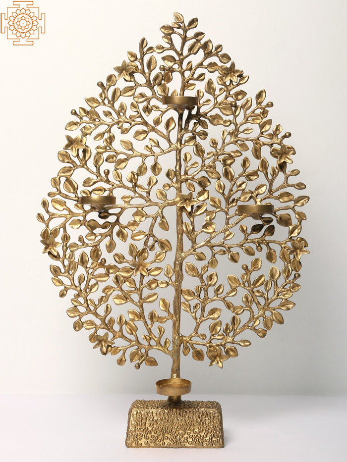 Tree of Life Brass Wax Diyas Holder with Four Cups