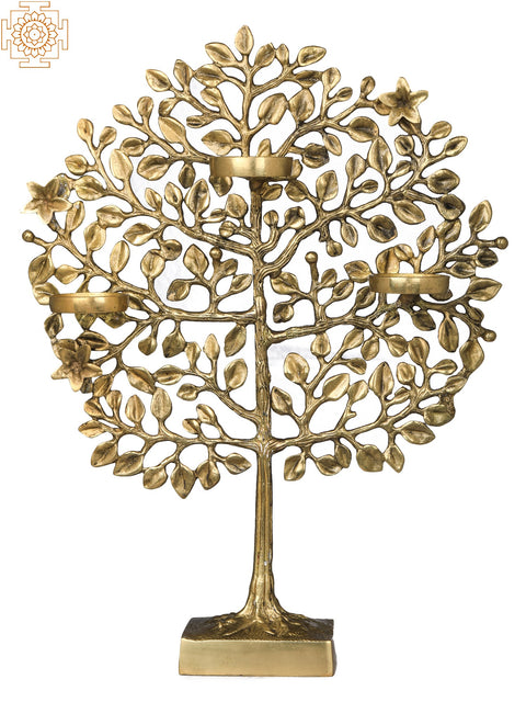 Three Wax Diyas Holder Tree of Life on Stand