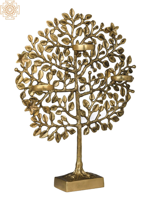 Three Wax Diyas Holder Tree of Life on Stand
