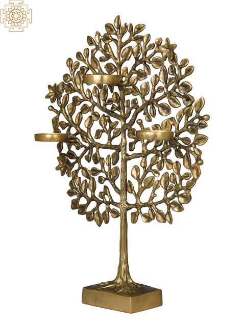 Three Wax Diyas Holder Tree of Life on Stand