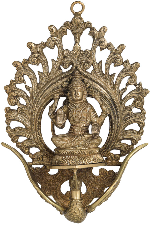 11" Brass Goddess Lakshmi Wall Hanging - Seated on Flying Swan