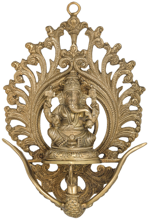11" Brass Lord Ganesha on Flying Swan Wall Hanging Handmade