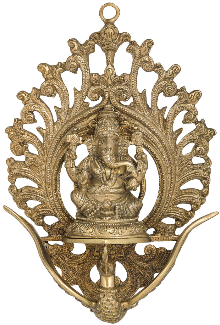 11" Brass Lord Ganesha on Flying Swan Wall Hanging Handmade