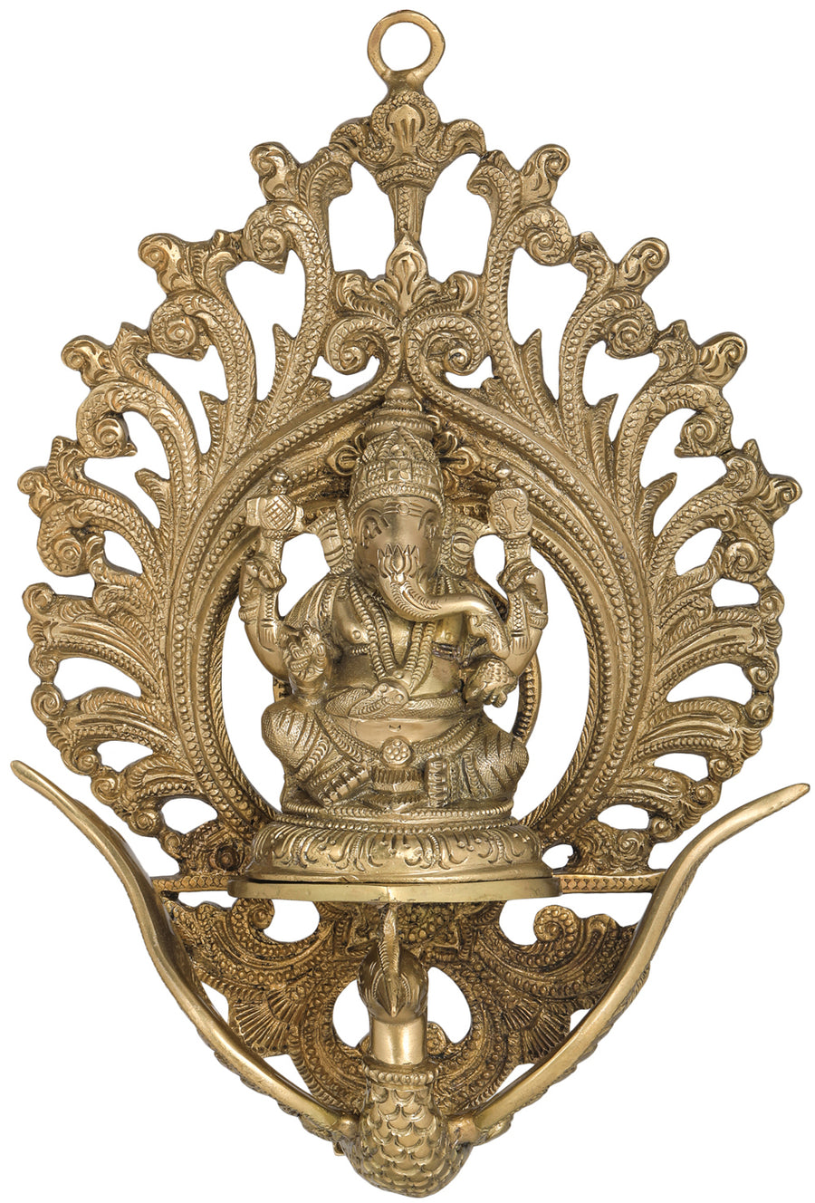 11" Brass Lord Ganesha on Flying Swan Wall Hanging Handmade