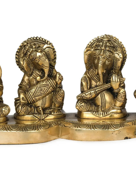 3" Five Musical Ganeshas In Brass | Handmade | Made In India
