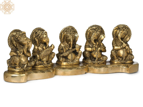 3" Five Musical Ganeshas In Brass | Handmade | Made In India