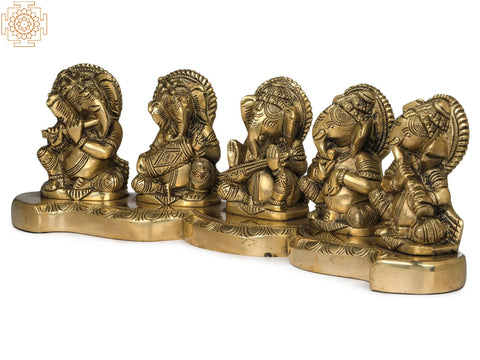 3" Five Musical Ganeshas In Brass | Handmade | Made In India