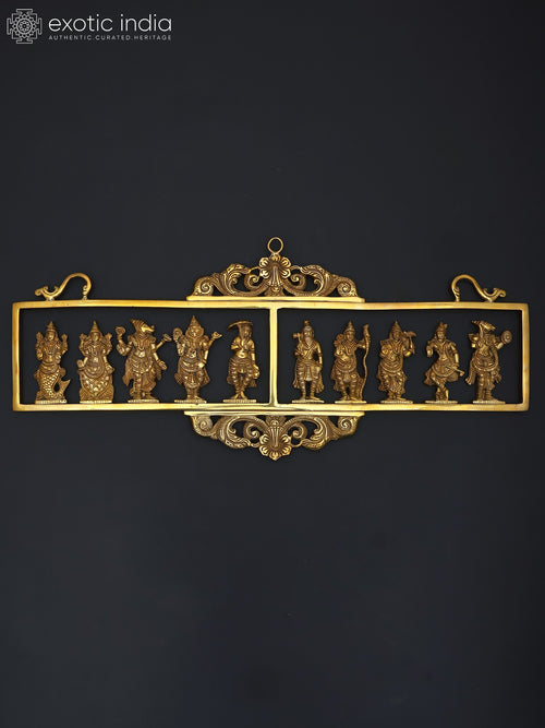 21" Dashavatara Brass Wall Hanging - Ten Incarnations of Vishnu