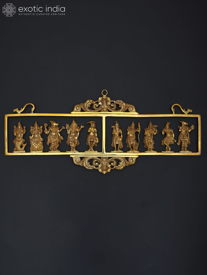 21" Dashavatara Wall Hanging Brass Statue - The Ten Incarnations of Lord Vishnu | Handmade